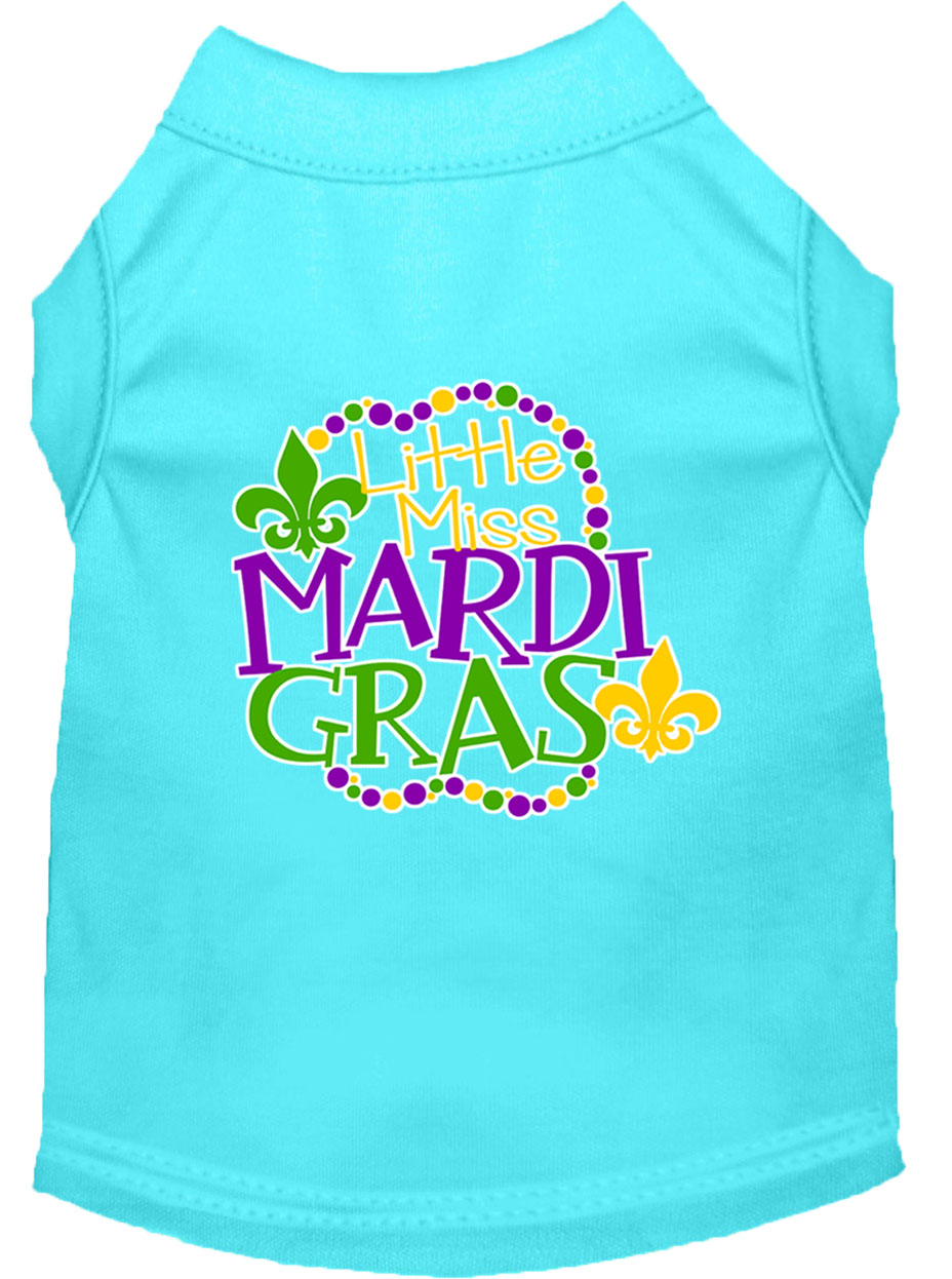 Miss Mardi Gras Screen Print Mardi Gras Dog Shirt Aqua Sm